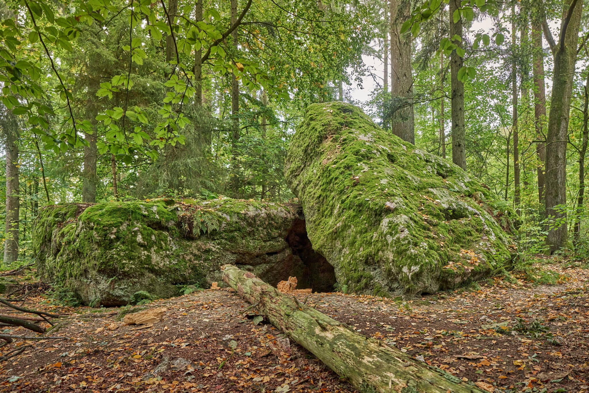 Teufelsstein in Bad Griesbach, Landkreis Passau, Niederbayern, Bayern, Deutschland. Das Bild zeigt Details der Felsstrukturen mit Farbreste.