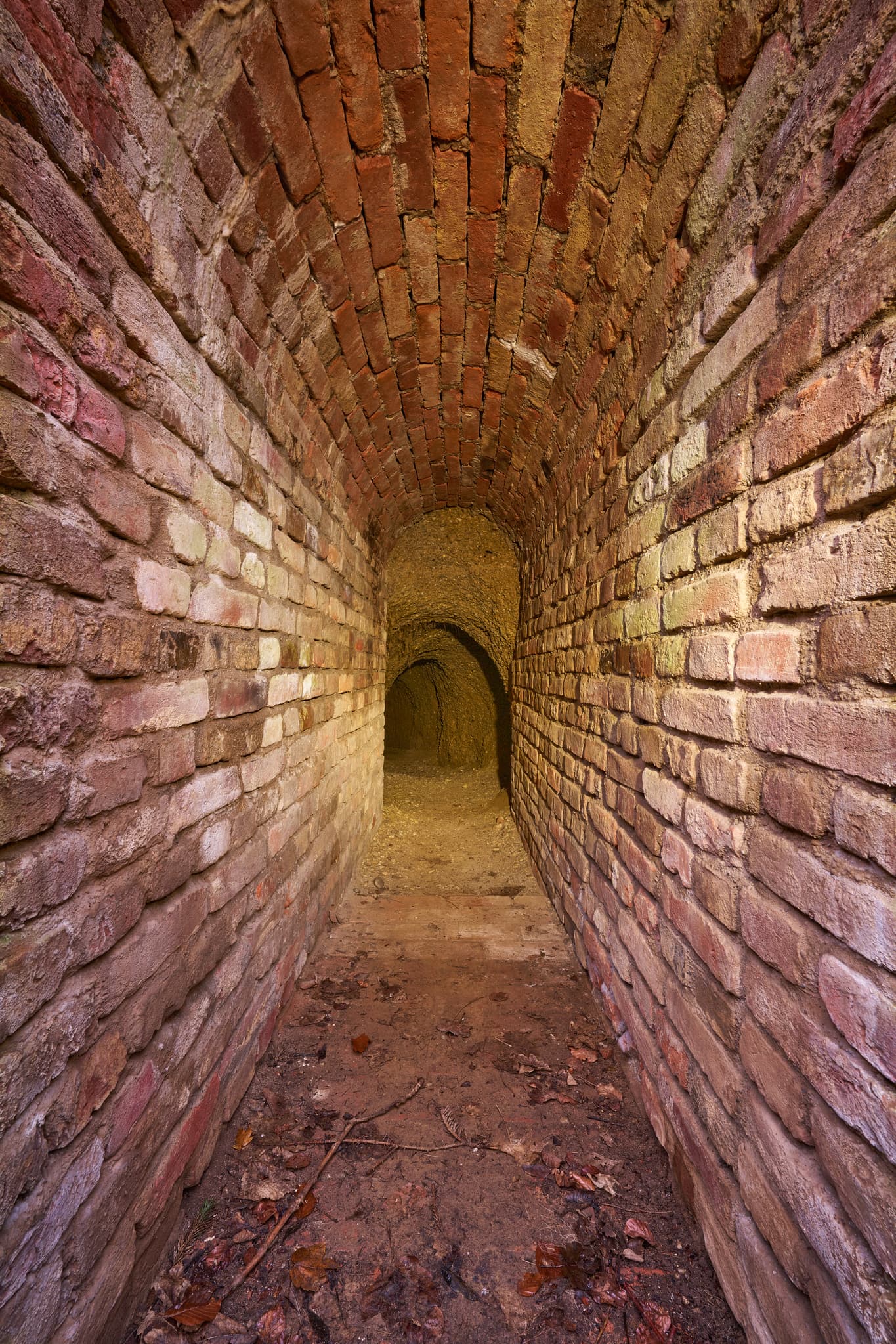 Burgstall, Ziegelmauerwerk-Tunnel im Schlossberg bei Julbach, Gemeinde Julbach, Landkreis Rottal-Inn, Niederbayern, Holzland/Bäderdrieck, Bayern, Deutschland.
