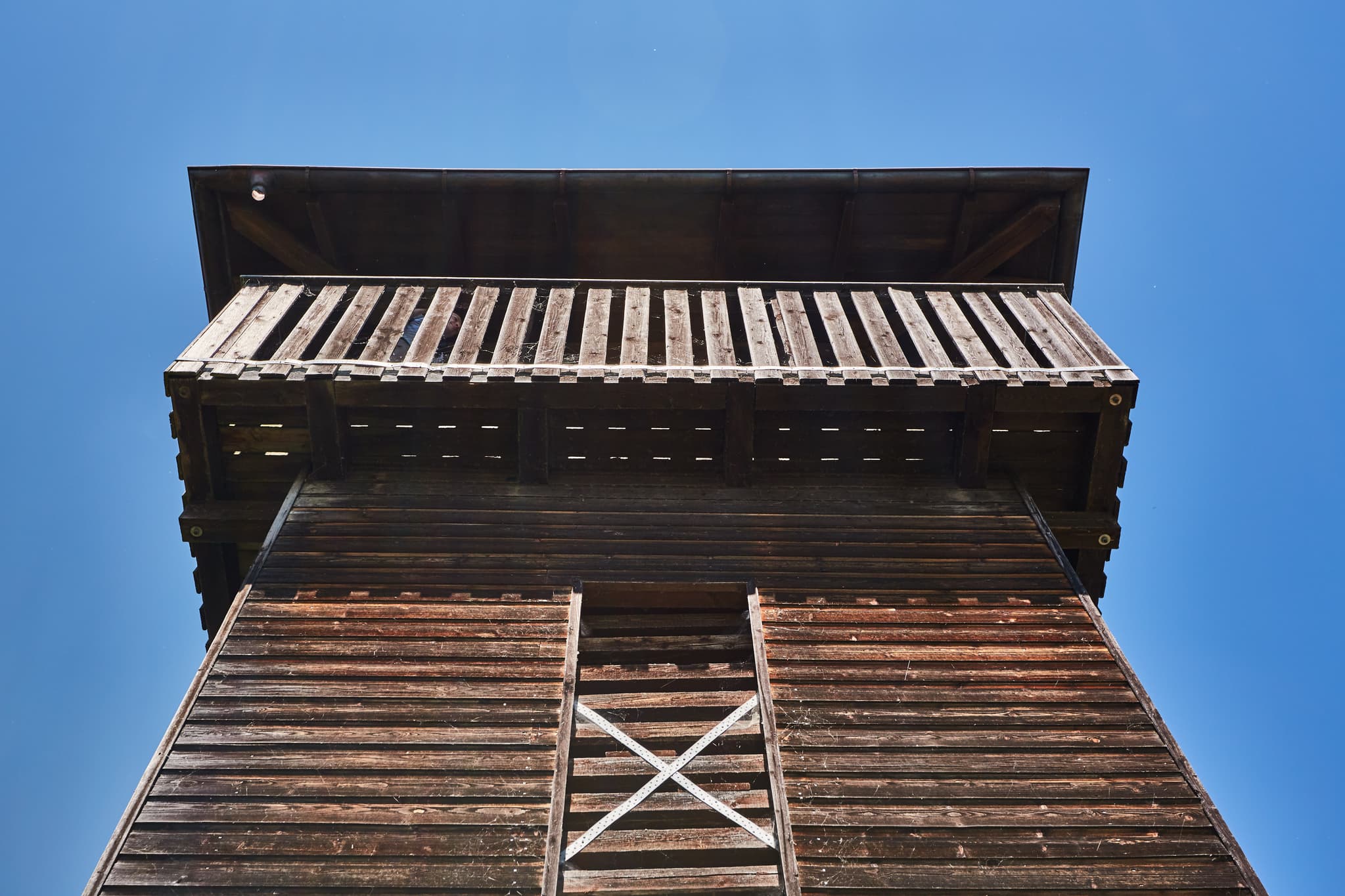 Holz-Aussichtsturm Vogelturm in Ering am Inn, Landkreis Rottal-Inn, Europareservat Unterer Inn, Niederbayern, Region Inn-Salzach, Deutschland.