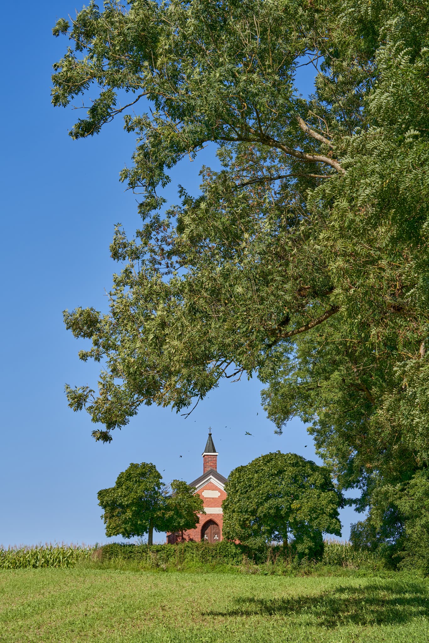 Die Isen Kapelle in Winhöring, Landkreis Altötting, Oberbayern, Deutschland. Das Bild zeigt das ländliche Bauwerk umgeben von Natur in der Region Inn-Salzach.