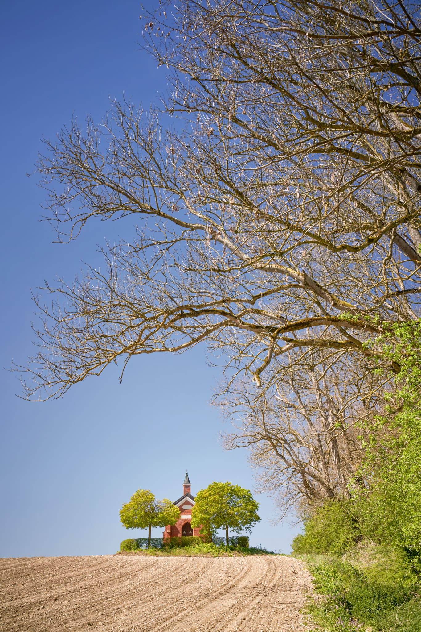 Die Isen Kapelle in Winhöring, Landkreis Altötting, Oberbayern, Deutschland. Das Bild zeigt das ländliche Bauwerk umgeben von Natur in der Region Inn-Salzach.
