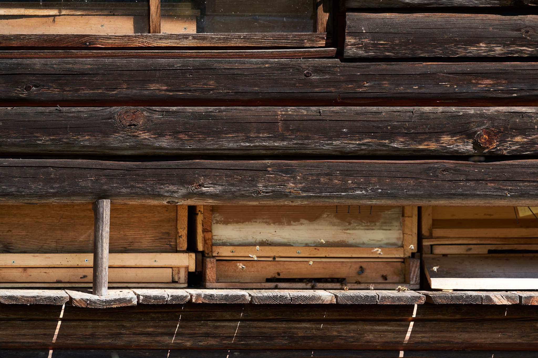 Detailaufnahme vom historischen Bienenhaus an der Klausenkirche in Engfurt, Töging am Inn, Landkreis Altötting, Oberbayern, Region Inn-Salzach, Deutschland.