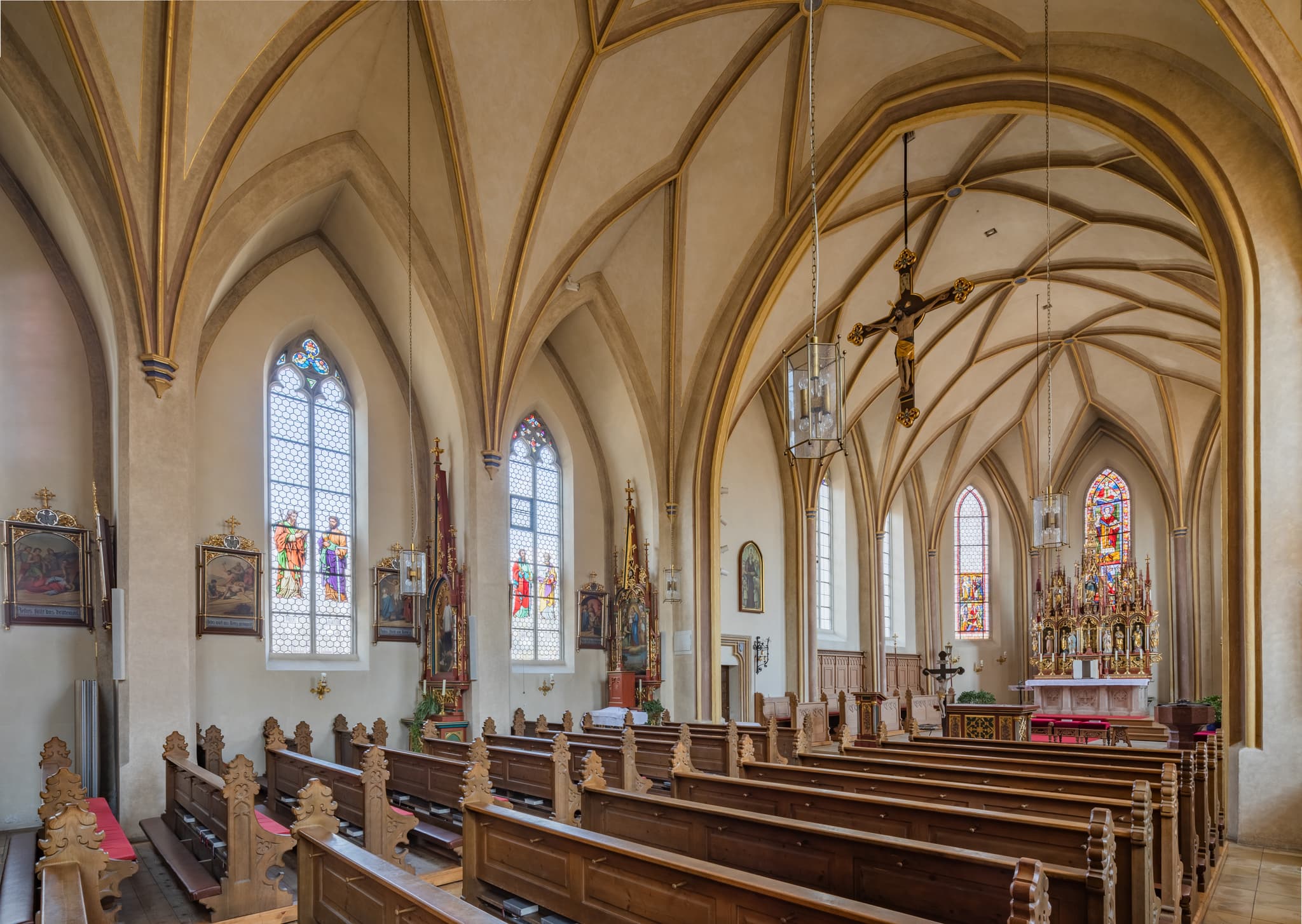 Pfarrkirche St. Stephan in Massing, Innenansicht, Gemeinde Massing, Landkreis Rottal-Inn, Niederbayern, Holzland, Bayern, Deutschland.