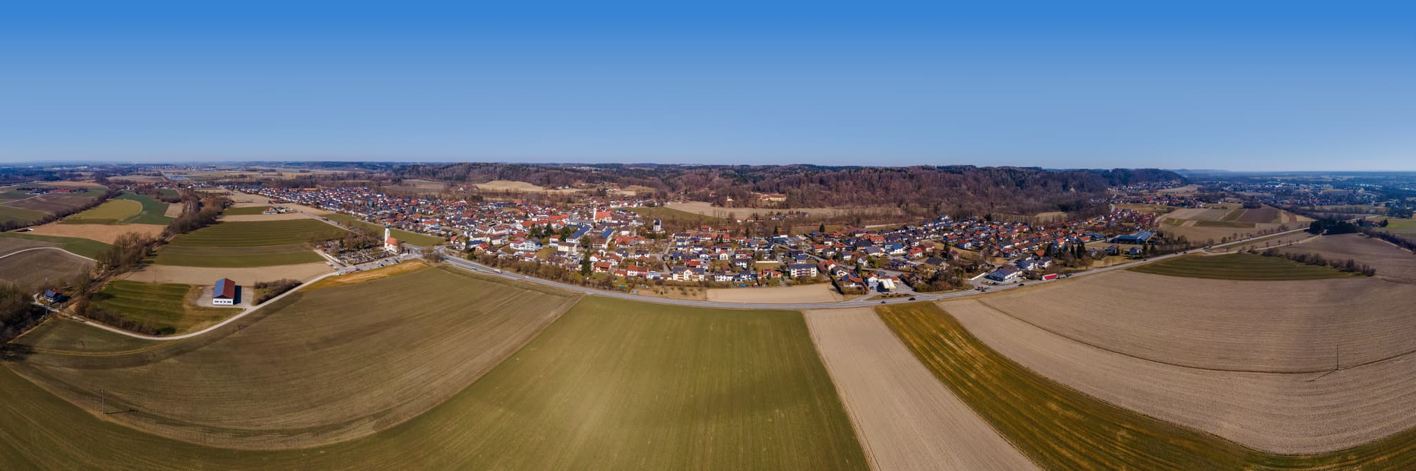 Luftbild Panorama breit, Winhöring, Altötting, Oberbayern