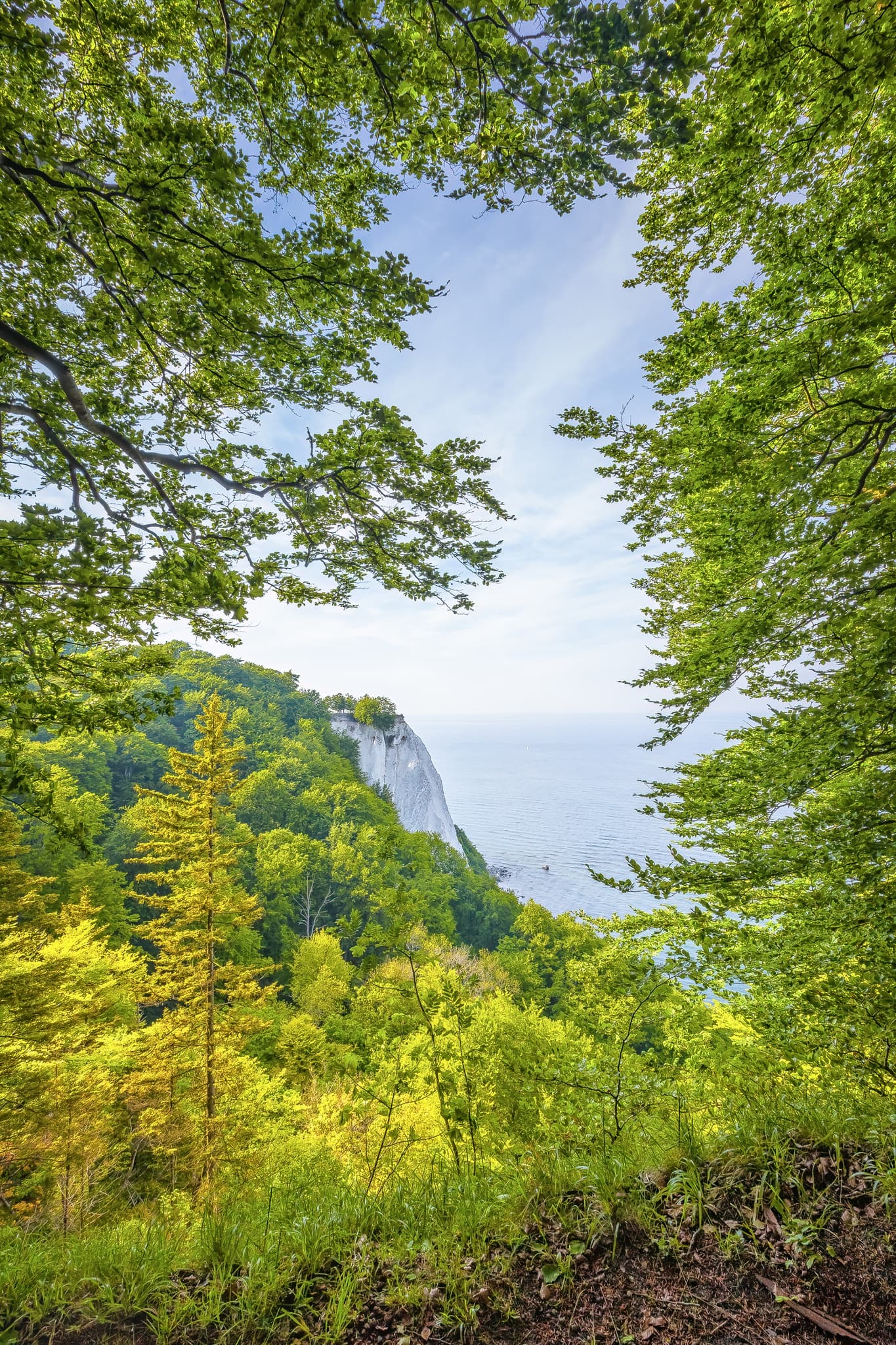 Impression der Victoriasicht auf Rügen, mit Königstuhl Kreidefelsen und Ostsee. Gelegen in Vorpommern-Rügen, Mecklenburg-Vorpommern, Deutschland.