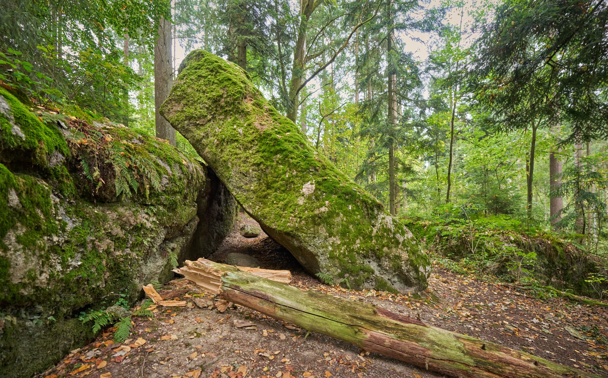 Felsmalereien am Teufelsfelsen in Bad Griesbach, Landkreis Passau, Niederbayern, Bayern, Deutschland. Das Bild zeigt Details der Felsstrukturen mit Farbreste.