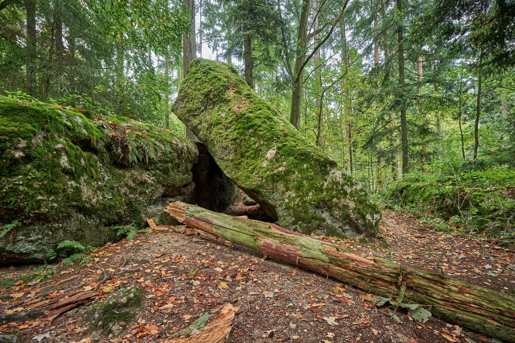 Teufelsstein in Bad Griesbach, Landkreis Passau, Niederbayern, Bayern, Deutschland. Das Bild zeigt Details der Felsstrukturen mit Farbreste.