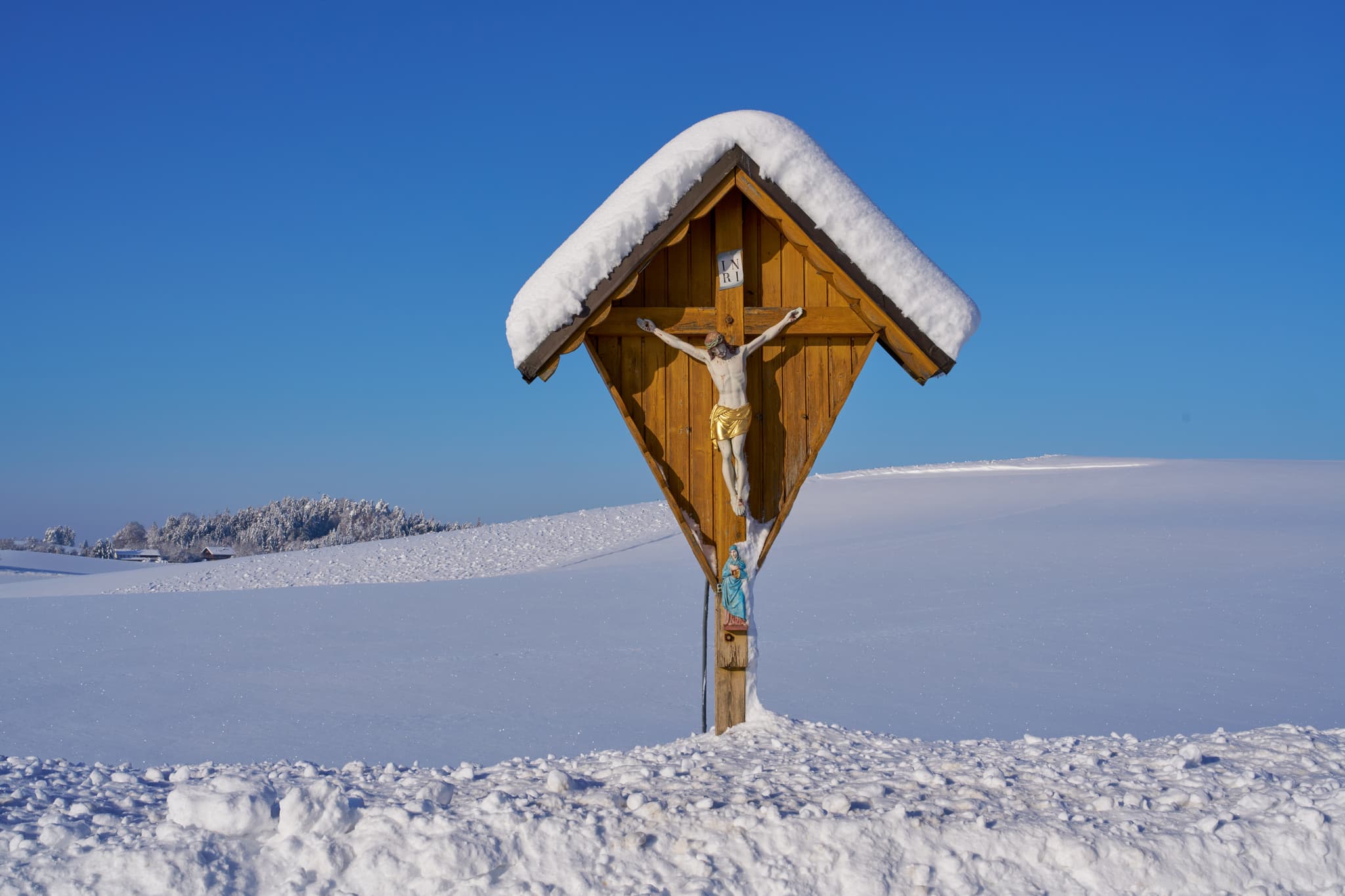 Gruber Wegkreuz, Winter, Reischach, Oberbayern, Inn-Salzach