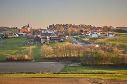 Ortsansicht vom Biberg nach Arbing, Altötting, Oberbayern