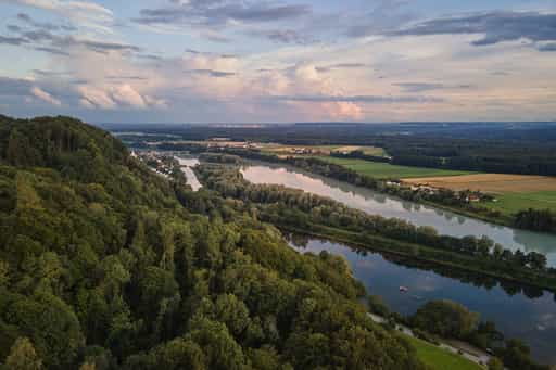 Aussicht Dachlwand, Marktl, Inn-Salzach: Luftbild Inntal